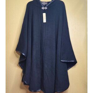 NWT Patricia Nash Women's Hooded Long Cape Topper with Clasp - Black